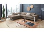 Ecksofa W.SCHILLIG "finn, toller Sitzkomfort, L-Form, hochwertige Verarbeitungsdetails", braun (stone z59), B:281cm H:71cm T:230cm, Flachgewebe S22 (100% Polyester);Stoff S37 (100% Polyester);Longlife Xtra-Leder Z59: Glattleder mit modischer Prägung. Hautstärke 0, 9 - 1, 1 mm, Sofas, Ecksofa, German Design Award 2016, Fußgestell Chrom glänzend, Breite 281 cm