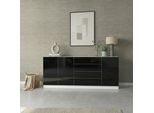 Sideboard BORCHARDT MÖBEL "Vaasa, Kommode mit 3 Türen und 4 Schubkästen auf Kugelführungen", schwarz (weiß matt, schwarz hochglanz), B:190cm H:79cm T:35cm, Holzwerkstoff, Sideboards, Sideboard, Breite 190 cm