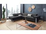 Ecksofa W.SCHILLIG "finn, toller Sitzkomfort, L-Form, hochwertige Verarbeitungsdetails", schwarz (schwarz z59), B:281cm H:71cm T:230cm, Flachgewebe S22 (100% Polyester);Stoff S37 (100% Polyester);Longlife Xtra-Leder Z59: Glattleder mit modischer Prägung. Hautstärke 0, 9 - 1, 1 mm, Sofas, Ecksofa, German Design Award 2016, Fußgestell Chrom glänzend, Breite 281 cm