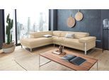 Ecksofa W.SCHILLIG "finn, toller Sitzkomfort, L-Form, hochwertige Verarbeitungsdetails", beige (sahara s37), B:281cm H:71cm T:230cm, Flachgewebe S22 (100% Polyester);Stoff S37 (100% Polyester);Longlife Xtra-Leder Z59: Glattleder mit modischer Prägung. Hautstärke 0, 9 - 1, 1 mm, Sofas, Ecksofa, German Design Award 2016, Fußgestell Chrom glänzend, Breite 281 cm