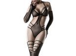 Netz-Body mit Strassbesatz, 3 Teile
