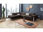 Ecksofa W.SCHILLIG "finn, toller Sitzkomfort, L-Form, hochwertige Verarbeitungsdetails", braun (braun z59), B:281cm H:71cm T:230cm, Flachgewebe S22 (100% Polyester);Stoff S37 (100% Polyester);Longlife Xtra-Leder Z59: Glattleder mit modischer Prägung. Hautstärke 0, 9 - 1, 1 mm, Sofas, Ecksofa, German Design Award 2016, Fußgestell Chrom glänzend, Breite 281 cm