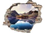 Wandtattoo QUEENCE "Spiegelnder Berg im See", bunt, B:60cm H:50cm T:0,1cm, Wandtattoos, Wandtattoo, Wandsticker, Wandbild, selbstklebend, 3D, Wanddurchbruch