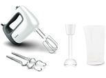 TEFAL Handmixer "Prep'Mix+", weiß, B:9cm H:15cm T:20,5cm, Mixer, Turbo-Funktion, 2 Rührbesen, 2 Knethaken, Pürierstab-Aufsatz, HT4611, Handmixer