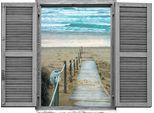 Wandtattoo QUEENCE "Steg zum Meer", beige (natur), B:80cm H:60cm T:0,1cm, Wandtattoos, Wandtattoo, Wandsticker, Wandbild, selbstklebend, 3D, Fenster