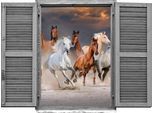 Wandtattoo QUEENCE "Pferde", bunt, B:80cm H:60cm T:0,1cm, Wandtattoos, Wandtattoo, Wandsticker, Wandbild, selbstklebend, 3D, Fenster