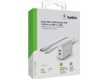 BELKIN USB-Ladegerät "Dual USB-A Ladegerät incl. USB-C Kabel 1m, 24W", weiß, Ladegeräte, USB-Ladegerät