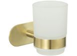 Zahnputzbecher WENKO "Turbo-Loc Uno Orea", gold, B:10cm H:9,5cm L:10cm, Edelstahl, Glas, Zahnputzbecher, Zahnputzbecher, mit Wandhalterung ohne Bohren, Edelstahl, satiniertes Glas