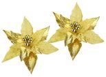 Dekohänger I.GE.A. "Poinsettia auf Clip", gold, B:28cm H:14cm, Polyester, Dekohänger, Dekohänger, 2er Set 28cm Weihnachts-Christstern künstlich Weihnachtsblume gold