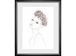 Bild QUEENCE "Skizze Frau mit Blumenkranz", bunt (farbe bild(er): bunt), B:30cm H:40cm, Acrylglas, Holz, Papier, Bilder, Bild, HD Premium Poster-Druck inkl. Holzrahmen