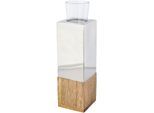 Teelichthalter CREATIV HOME "Kerzenhalter Tower", silber (silberfarben), B:8cm H:28cm T:8cm, Edelstahl, Glas, Massivholz, Kerzenhalter, Teelichthalter, aus Holz, Edelstahl und Glas