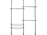 Teleskopregal WENKO "Modell Herkules Duo", schwarz (stangen: schwarz, kunststoffteile: schwarz, anti, rutsch teile der kunststoffteile: schwarz), B:215cm H:300cm T:38cm, ABS-Kunststoff, Polypropylen, Stahl, Regale, Teleskopregal, zum Klemmen ohne Bohren, verstellbar, mit 3 Kleiderstangen & 2 Körben