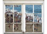 Wandsticker QUEENCE "Kinder am Strand", bunt, B:40cm H:60cm T:0,1cm, Wandtattoos, Wandsticker, Wandsticker, Wandbild, selbstklebend, 3D, Fenster