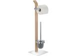 WC-Garnitur WENKO "Samona Nature", braun (chromfarben, braun), B:20cm H:71,5cm, Glas, Holz, Stahl, Reinigungsbürsten, WC-Garnitur, mit Papierrollenhalter