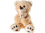 Kuscheltier HEUNEC "Misanimo, Bär mit Baby, hellbraun", braun (hellbraun, weiß), Plüschfiguren, KinderH:25cm, Plüsch, Softwool, Kuscheltier, H:25cm