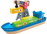 Spielzeug-Schiff HAPE "Frachtschiff und Hafenkran", bunt, Spielzeugfahrzeuge, KinderB:30cm H:18cm T:7cm, Spielzeug-Schiff, B:30cm H:18cm T:7cm