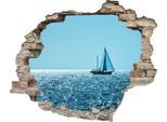 Wandtattoo QUEENCE "Segelboot", blau, B:60cm H:50cm T:0,1cm, Wandtattoos, Wandtattoo, Wandsticker, Wandbild, selbstklebend, 3D, Wanddurchbruch