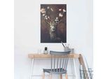 Poster REINDERS "Hirsch Romantisch - Kolibri - Schmetterling - Blumenkranz", braun (farbe bild(er): braun), B:61cm H:91,5cm, Papier, Bilder, Poster