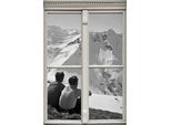 Wandsticker QUEENCE "Berge", schwarz, B:40cm H:60cm T:0,1cm, Wandtattoos, Wandsticker, Wandsticker, Wandbild, selbstklebend, 3D, Fenster