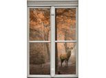 Wandsticker QUEENCE "Hirsch", bunt, B:40cm H:60cm T:0,1cm, Wandtattoos, Wandsticker, Wandsticker, Wandbild, selbstklebend, 3D, Fenster