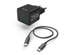 HAMA Schnelllade-Gerät "Schnellladegerät mit Ladekabel USB C, Mini Ladegerät, PD, 25W, 1 m", schwarz, Ladegeräte, Schnelllade-Gerät