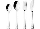 Kinderbesteck LEONARDO "BAMBINI", silber (silberfarben), 4 Stk., Edelstahl 18/10, Essbesteck-Sets, Kinderbesteck, Panda, Einhorn, Flamingo