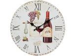 Wanduhr AMBIENTE HAUS "Wanduhr -Wein 28cm", bunt, B:28cm H:28cm T:3,5cm, Wanduhren, Wanduhr