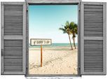 Wandtattoo QUEENCE "Palmenstrand", beige (natur), B:80cm H:60cm T:0,1cm, Wandtattoos, Wandtattoo, Wandsticker, Wandbild, selbstklebend, 3D, Fenster