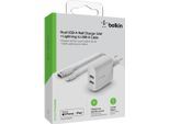 BELKIN Schnelllade-Gerät "Dual USB-A Ladegerät incl. Lightning Kabel 1m", weiß, Ladegeräte, Schnelllade-Gerät