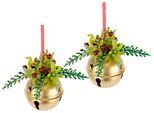 Dekohänger I.GE.A. "Deko-Kugel", gold, B:9cm H:20cm, Kunststoff, Dekohänger, Dekohänger, mit Glocken zum Hängen, 2er Set, Weihnachtsdeko Kranzdeko
