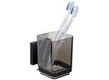 Zahnputzbecher WENKO "Vacuum-Loc Modell Quadro", schwarz, B:7,5cm H:10cm L:10cm, Edelstahl, Kunststoff, Zahnputzbecher, Zahnputzbecher, mit Wandhalterung ohne Bohren, Edelstahl und Kunststoff