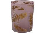 Windlicht AM DESIGN "NATURE", rosa (rose, goldfarben), H:18cm Ø:12cm, Glas, Kerzenhalter, Windlicht, mit Motiv, aus Glas