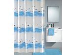 Duschvorhang KLEINE WOLKE "Seaside", blau (weiß, blau, schwarz), B:120cm H:200cm, Polyester, Duschvorhänge, Duschvorhang