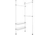 Teleskopregal WENKO "Modell Herkules Duo", grau (stangen: weiß, kunststoffteile: grau, anti, rutsch teile der kunststoffteile: grau), B:215cm H:300cm T:38cm, ABS-Kunststoff, Polypropylen, Stahl, Regale, Teleskopregal, zum Klemmen ohne Bohren, verstellbar, mit 3 Kleiderstangen & 2 Körben