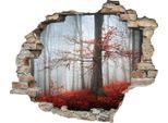 Wandtattoo QUEENCE "Wald im Herbst", rot, B:60cm H:50cm T:0,1cm, Wandtattoos, Wandtattoo, Wandsticker, Wandbild, selbstklebend, 3D, Wanddurchbruch