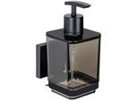 Seifenspender WENKO "Vacuum-Loc Modell Quadro", schwarz, Edelstahl, Kunststoff, Dosierspender, Seifenspender, Befestigen ohne Bohren, Edelstahl-Halterung, 340 ml