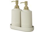 Seifenspender WENKO "Modell Heidi", beige, Keramik, Dosierspender, Seifenspender, mit Tablett, Soft-Touch-Oberfläche