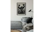 Wandbild KOMAR "Marvel Black Panther Lino-Cut Charge", schwarz (farbe bild(er): schwarz, weiß), Disney, 1 Stk., Vlies, Bilder, Wandbild, 40 x 50 cm (Breite x Höhe) - Kinderzimmer, Dekoration