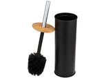 WC-Garnitur WENKO "Modell Tortona", schwarz, H:38,5cm Ø:9,5cm, Bambus, Metall, Reinigungsbürsten, WC-Garnitur, geschlossener Toilettenbürstenhalter aus Stahl mit Bambus-Elementen