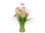 Kunstgras I.GE.A. "Grasbund mit Dahlien", rosa, B:20cm H:40cm L:20cm, Polyester, Kunstpflanzen, Kunstgras, Mit Blüten Margeriten Deko Grasbusch Kunstgras Künstliche Pflanze