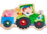 Steckpuzzle HABA "Lustige Traktorfahrt", bunt, Puzzles, KinderB:19,9cm H:2cm T:30,3cm, Holz, Metall, Steckpuzzle, B:19,9cm H:2cm T:30,3cm