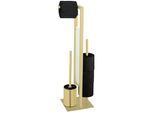 WC-Garnitur WENKO "Modell Rivalta", gold (goldfarben), B:18cm H:70cm L:23cm, Edelstahl, Glas, Polypropylen, Reinigungsbürsten, WC-Garnitur, integrierter Toilettenpapierhalter und WC-Bürstenhalter