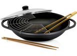 Wok KRÜGER "Aluguss Wok mit Glasdeckel LEIPZIG, 36 cm", schwarz, H:10cm Ø:36cm, Pfannen, Wok, hochwertige Antihaft-Versiegelung