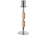 Kerzenleuchter FINK "PORTERO", braun, silberfarben, B:9cm H:28cm T:9cm Ø:9cm, Aluminium, Edelstahl, Holzwerkstoff, Kerzenhalter, Kerzenleuchter