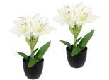 Kunstblume I.GE.A. "Amaryllis im Topf", weiß, B:17cm H:28cm L:14cm, Polyester, Kunstpflanzen, Kunstblume, 2erSet Blume Weihnachtsblume Weihnachtsdeko Winterblume Floristik Deko
