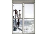 Wandsticker QUEENCE "Skier auf Berg", weiß, B:40cm H:60cm T:0,1cm, Wandtattoos, Wandsticker, Wandsticker, Wandbild, selbstklebend, 3D, Fenster