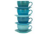 Cappuccinotasse CREATABLE "Kaffeetasse NATURE COLLECTION Aqua", blau, 240ml, 8 Stk., Steinzeug, Trinkgefäße, Cappuccinotasse, Tassen Set, aktuelle Blautöne mit Sprenkel, 4 Tassen, 4 Untertassen