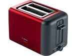 BOSCH Toaster "DesignLine TAT3P424DE, Integrierter Edelstahl-Brötchenaufsatz", rot (rubinrot), B:30cm H:19,5cm T:17cm, Toaster, Abschaltautomatik, Auftaufunktion, Liftfunktion, Breit, rot, Toaster