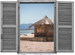 Wandtattoo QUEENCE "Hütte am Meer", beige (natur), B:80cm H:60cm T:0,1cm, Wandtattoos, Wandtattoo, Wandsticker, Wandbild, selbstklebend, 3D, Fenster