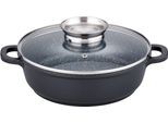 Servierpfanne GSW "Gourmet Granit", schwarz, H:7cm Ø:24cm, Pfannen, Servierpfanne, VITAFLON GRANIT Antihaft-Versiegelung, Glasdeckel, Induktion